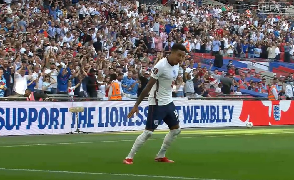 Lingard gave England the lead and celebrated CR7-style. Screenshot/UEFATV