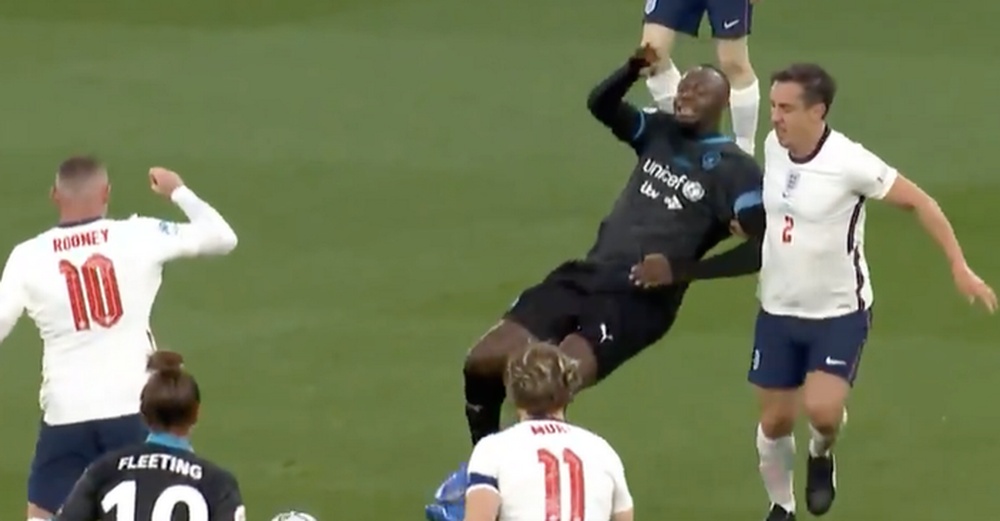 Rooney and Bolt faced off in a charity game. Twitter/socceraid