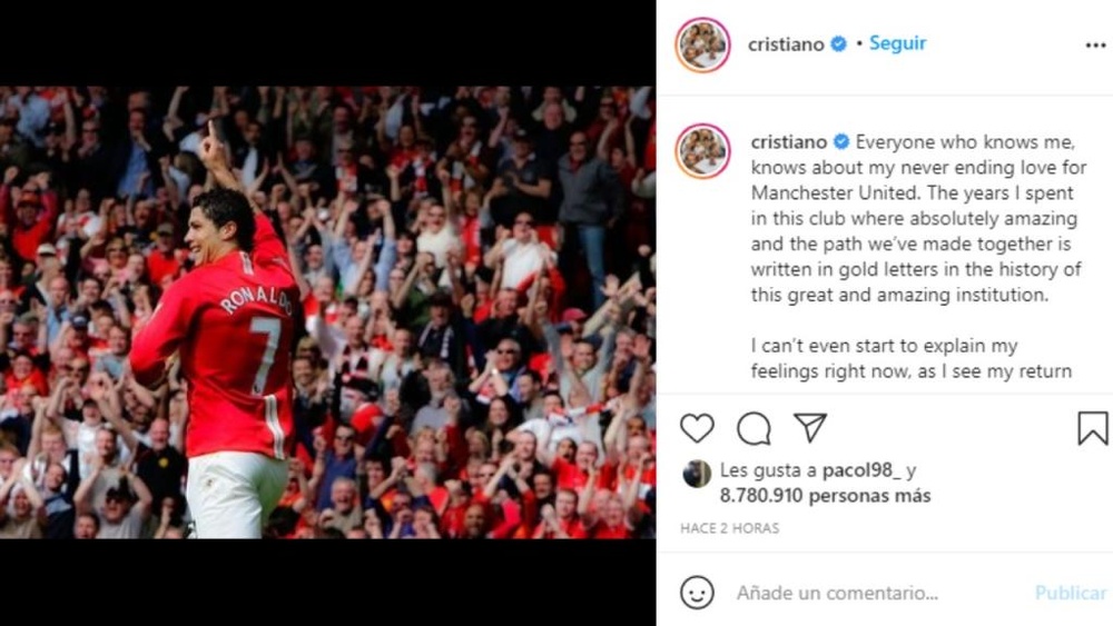 Cristiano Ronaldo wrote a message on social media. Instagram/Cristiano