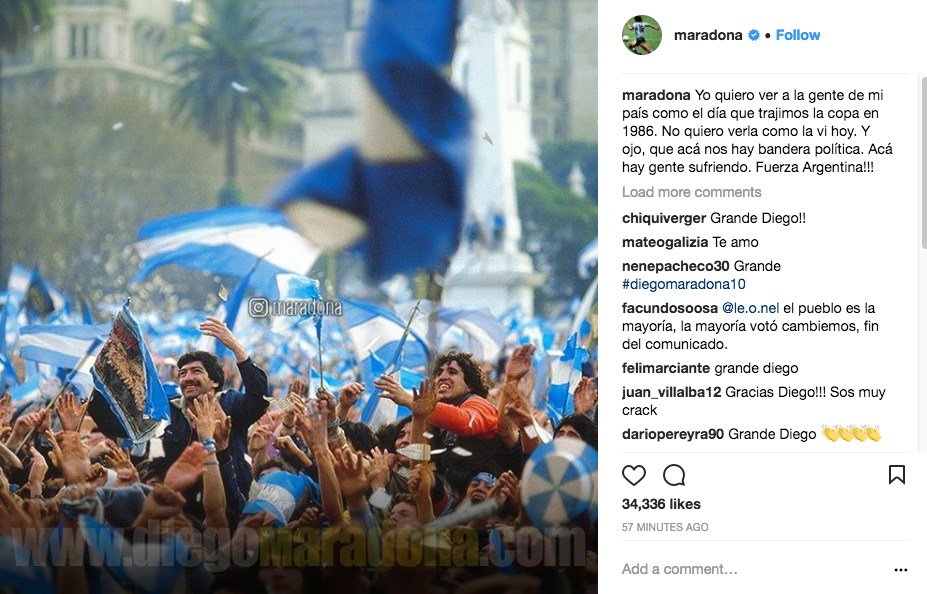 El mensaje de Diego Maradona tras los incidentes en el Congreso