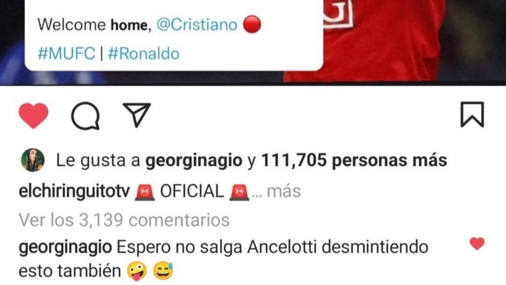 La risposta di Georgina al post su Ronaldo. Instagram