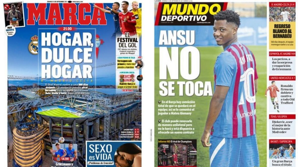 Capas da imprensa desportiva 12 de setembro de 2021.Marca/MD