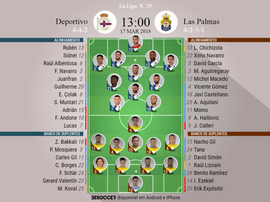 As escalações de Deportivo e Las Palmas para este jogo. BeSoccer