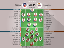 Os onzes de Atl. Madrid e Deportivo para este jogo. BeSoccer