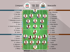 As escalações de Liverpool e Newcastle para este jogo. BeSoccer