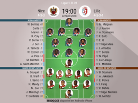 As escalações de Nice e Lille para este jogo. BeSoccer