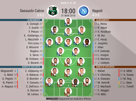 As escalações de Sassuolo e Napoli para este jogo. BeSoccer