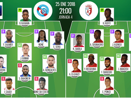 Os onzes de Strasbourg e Lille para este jogo. BeSoccer
