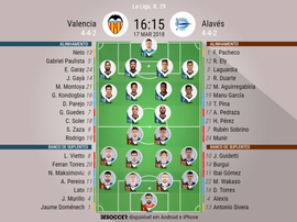 As escalações de Valencia e Alavés para este jogo. BeSoccer