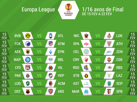 O alinhamento dos 16 avos de final da Liga Europa. BeSoccer