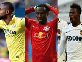 A la izquierda, Bakambu; en el centro, Naby Keita; a la derecha, Keita Baldé. EFE/AFP
