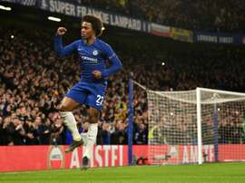 Willian after scoring against Dynamo Kiev in the Europa League. AFP