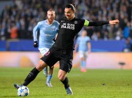 Paris Saint-Germains forward Zlatan Ibrahimovic controls the ball during a UEFA Champions League match against Malmo in Malmo, Sweden on November 25, 2015