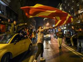 North Macedonia supporters poured into the streets of Skopje. AFP