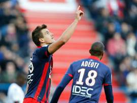 Caen forward Ivan Santini celebrates after scoring a goal. AFP