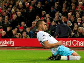 Dimitri Payet célèbre un but en Premier League contre Liverpool. AFP