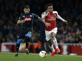 Alex Iwobi playing for Arsenal against Napoli. AFP