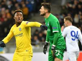 Hudson-Odoi after scoring in Kiev. AFP