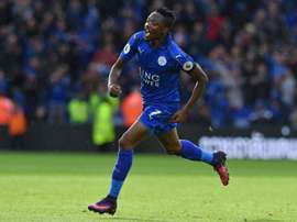 Leicester City's Ahmed Musa celebrates after scoring the opening goal against Crystal Palace. AFP