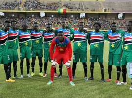 South Sudans players pose on June 13, 2015 in Bamako during their 2017 African Cup of Nations qualification football match between Mali and South Sudan