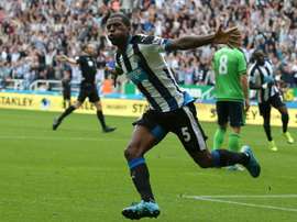 Newcastle Uniteds midfielder Georginio Wijnaldum celebrates scoring their second goal during an English Premier League football match against Southampton at St James Park in Newcastle-upon-Tyne, north east England, on August 9, 2015