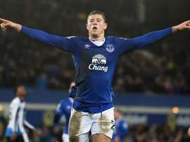 Evertons midfielder Ross Barkley celebrates scoring a goal during the English Premier League football match between Everton and Newcastle United at Goodison Park in Liverpool, England on February 3, 2016