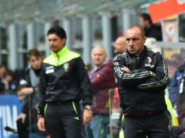 AC Milans coach Cristian Brocchi looks on before the Italian Serie A football match AC Milan vs Frosinone at San Siro Stadium in Milan on May 1, 2016