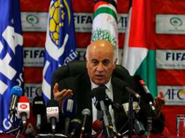Palestinian Football Association head Jibril Rajoub holds a press conference. AFP
