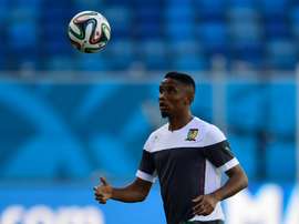 Samuel Etoo plays the ball during a training session at the Das Dunas stadium in Natal. AFP