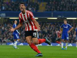 Southamptons striker Graziano Pelle celebrates after scoring their third goal during an English Premier League football match against Southampton at Stamford Bridge in London on October 3, 2015