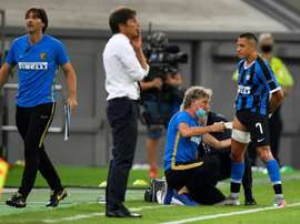 A Inter confirmou a lesão no bíceps femoral de Alexis Sánchez. AFP