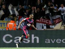 Bordeauxs French forward Thomas Toure celebrates after scoring a goal during the French L1 football match Monaco vs Bordeaux on April 1, 2016 at the Louis II Stadium in Monaco
