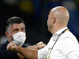 Gennaro Gattuso (L) has called for Napoli fans to wear masks. AFP