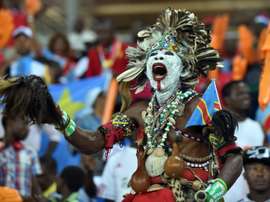 A Congolese supporter cheers for his team on February 4, 2015
