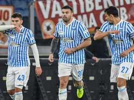 Andrea Petagna (C) has now netted in four straight matches for SPAL. AFP