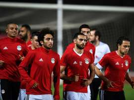 L'équipe nationale d'Égypte lors d'un entraînement avant un match de la CAN. AFP
