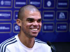 Real Madrids defender Pepe attends a press conference on the eve of the International Champions Cup football match between Inter Milan and Real Madrid in Guagnzhou on July 26, 2015