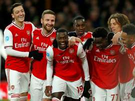 Nicolas Pepe (C) scored in Arsenal's victory over Newcastle. AFP