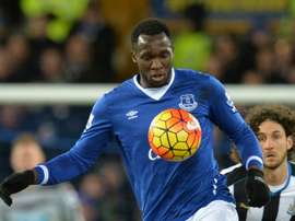 Striker Romelu Lukaku (L), seen in England on February 3, 2016, netted with an early penalty and Roberto Martinezs side ignored the howling wind and torrential rain at the Britannia Stadium