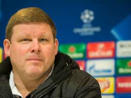 Ghents head coach Hein Vanhaezebrouck attends a press conference on the eve of their last 16, first-leg UEFA Champions League football match against Vfl Wolsfsburg, on February 16, 2016 in Ghent