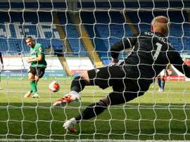Kasper Schmeichel stopped Neal Maupay's penalty. AFP