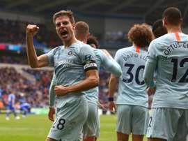 Chelsea's Cesar Azpilicueta celebrates Ruben Loftus-Cheek's winning goal against Cardiff. AFP