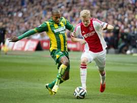 Mitchell Schet of ADO Den Haag challenges Nicolai Boilesen. AFP