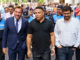 Ronaldo takes a tour of Valladolid with city mayor Oscar Puente (L) in September. AFP