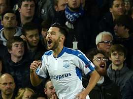Adrian celebrates scoring Apollon's first goal. AFP