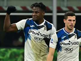 Duvan Zapata scored for Atalanta in a 3-0 win over AC Milan in the San Siro. AFP