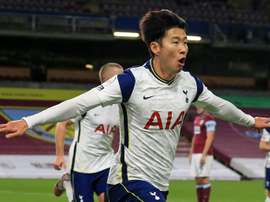 Son Heung-min celebrates his goal against Burnley. AFP