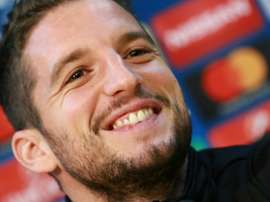 Napoli forward Dries Mertens attends a press conference ahead of the Dinamo clash. AFP