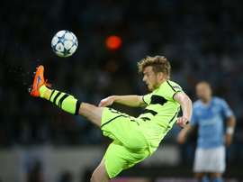 Celtics Stuart Armstrong kicks the ball during their UEFA Champions League play-off 2nd leg match against Malmo, at Malmo New Stadium in Sweden, on August 25, 2015