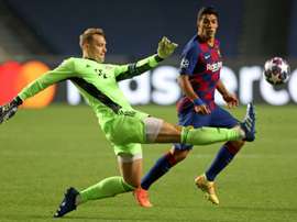 Neuer commiserates with Ter Stegen after winning battle of German keepers